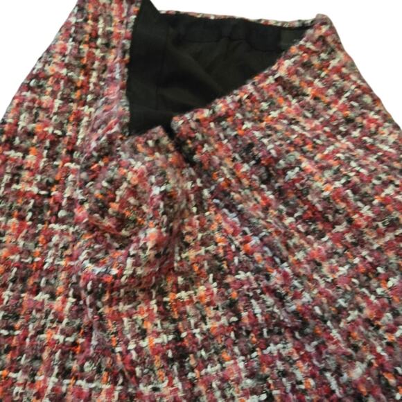 Talbots Plaid Tweed Boulce Fringe Pink Wool Blend Pencil Skirt‎ Size 4 - Picture 4 of 11